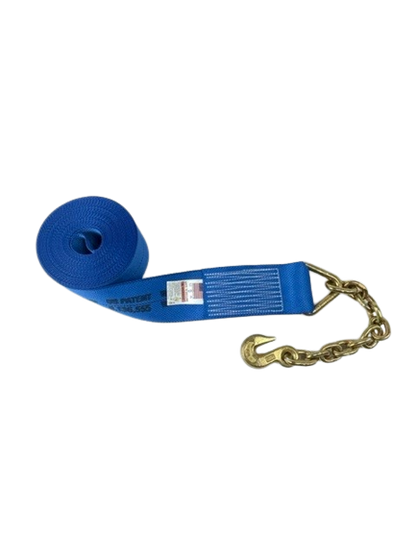 4" x 30' Winch Strap w/ Chain End & Grab Hook