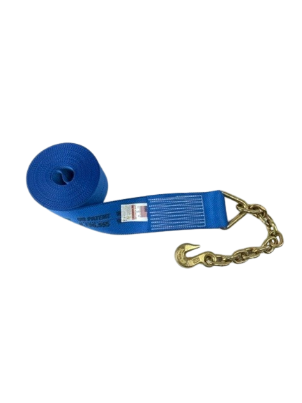 4" x 30' Winch Strap w/ Chain End & Grab Hook