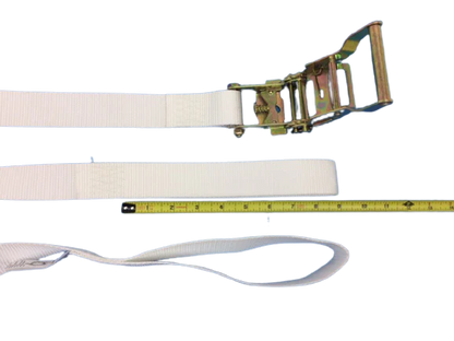 1.5" x 15' White Tent Ratchet Straps with Sewn Loops