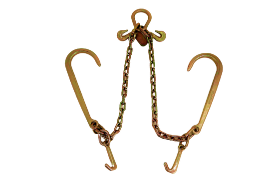 24" V-Bridle Chain with Big 15" J and Mini J Hooks - 5,400 WLL