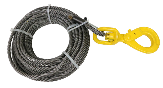 3/8 x 50' Fiber Core Winch Cable with Self Locking Swivel Hook