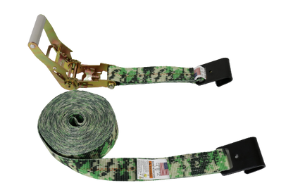 2" x 30' Green Camo Ratchet Strap with Flat Hooks