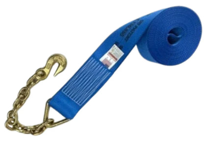 4" x 30' Winch Strap w/ Chain End & Grab Hook