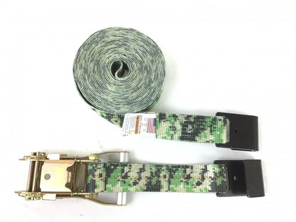 2" x 30' Green Camo Ratchet Strap with Flat Hooks